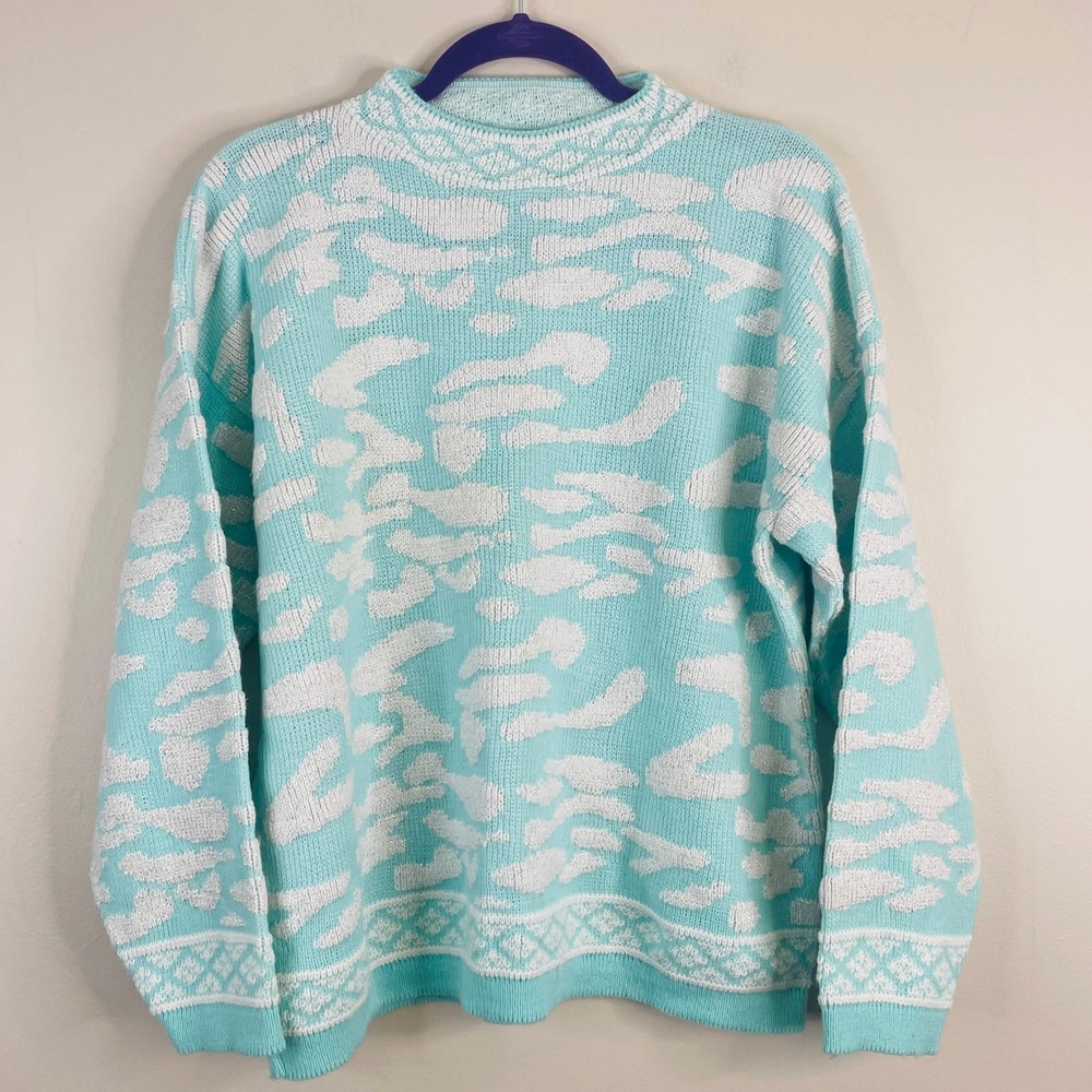 Vintage 70s Jolie Kawaii Cloud Print Sweater XLarge Twee Fairy Kei Pastel Funky